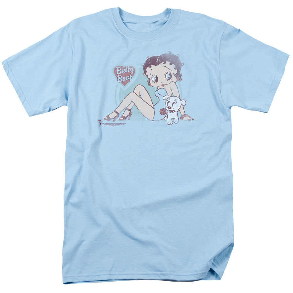AN OFFCIALLY LICENSED BETTY BOOP VINTAGE PIN PUP MEN'S REGULAR FIT T-SHIRT LIGHT BLUE