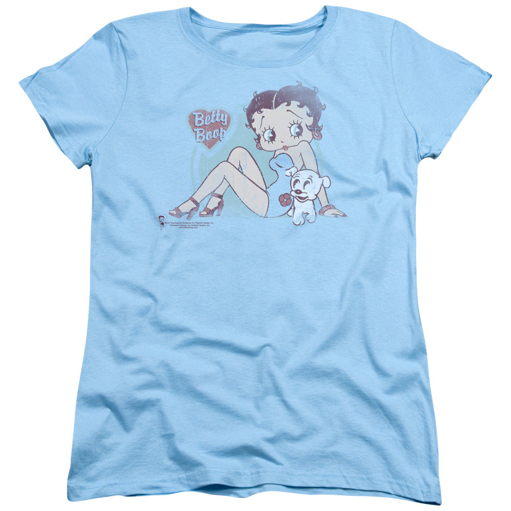 AN OFFCIALLY LICENSED BETTY BOOP VINTAGE PIN PUP WOMEN'S REGULAR FIT T-SHIRT LIGHT BLUE