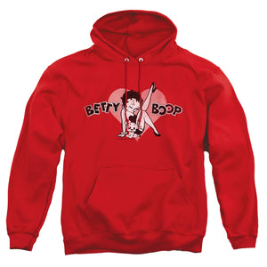 AN OFFCIALLY LICENSED BETTY BOOP VINTAGE CUTIE PUP ADULT UNISEX PULLOVER HOODIE RED