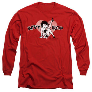 AN OFFCIALLY LICENSED BETTY BOOP VINTAGE CUTIE PUP MEN'S LONG SLEEVE T-SHIRT RED