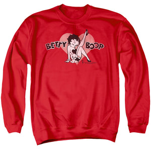 AN OFFCIALLY LICENSED BETTY BOOP VINTAGE CUTIE PUP ADULT UNISEX CREWNECK SWEATSHIRT RED