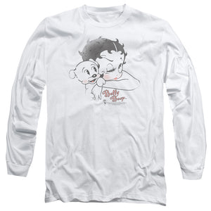 AN OFFCIALLY LICENSED BETTY BOOP VINTAGE WINK MEN'S LONG SLEEVE T-SHIRT WHITE