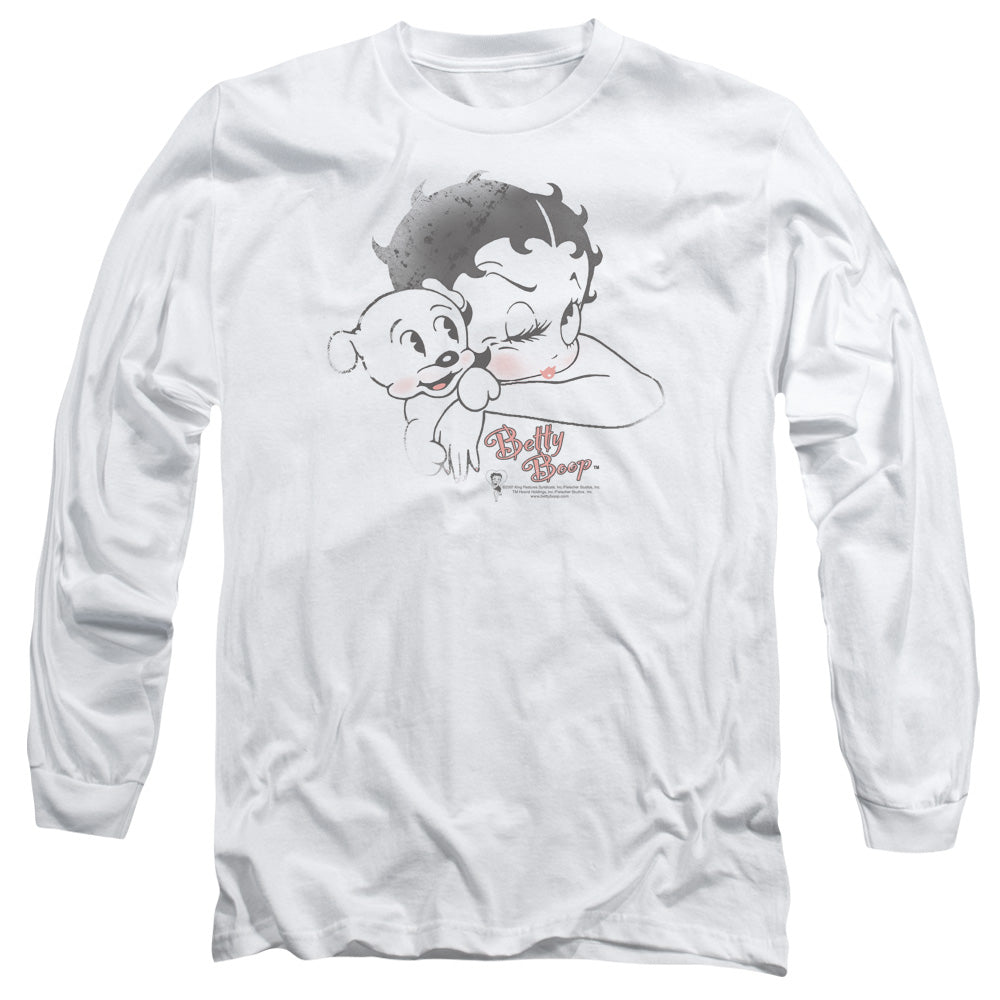 AN OFFCIALLY LICENSED BETTY BOOP VINTAGE WINK MEN'S LONG SLEEVE T-SHIRT WHITE