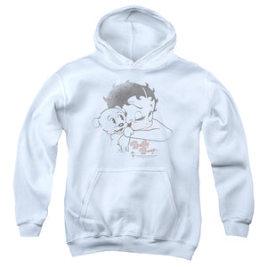 AN OFFCIALLY LICENSED BETTY BOOP VINTAGE WINK YOUTH HOODIE WHITE