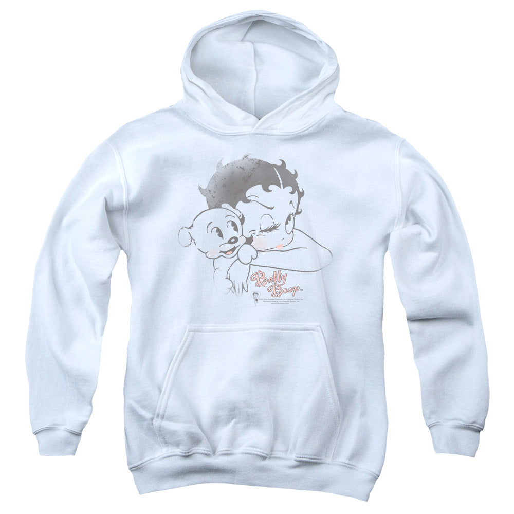 AN OFFCIALLY LICENSED BETTY BOOP VINTAGE WINK YOUTH HOODIE WHITE