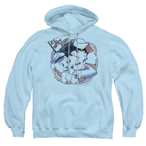 AN OFFCIALLY LICENSED BETTY BOOP S.S. VINTAGE ADULT UNISEX PULLOVER HOODIE LIGHT BLUE