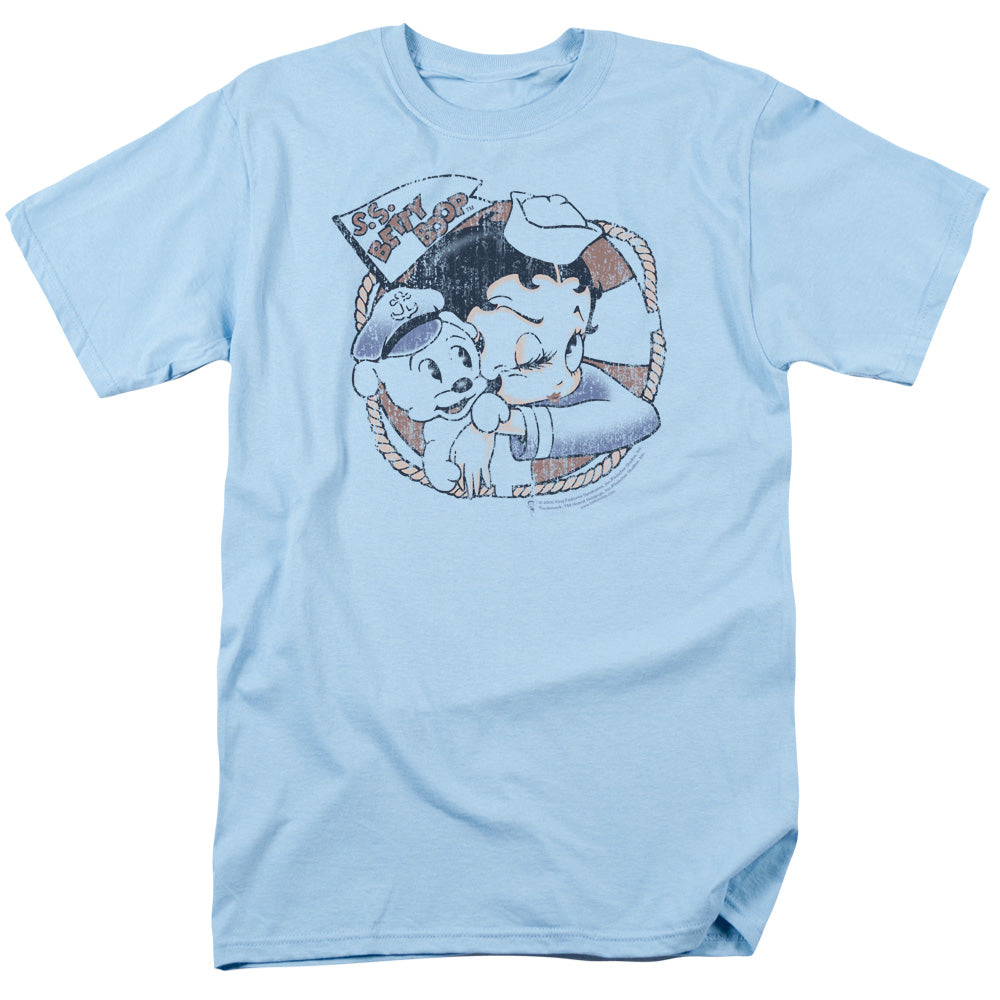 AN OFFCIALLY LICENSED BETTY BOOP S.S. VINTAGE MEN'S REGULAR FIT T-SHIRT LIGHT BLUE