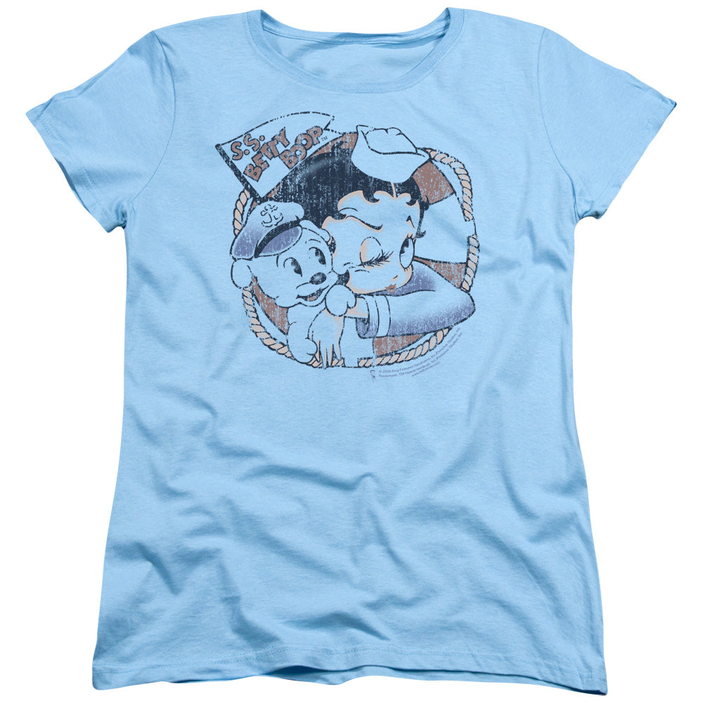 AN OFFCIALLY LICENSED BETTY BOOP S.S. VINTAGE WOMEN'S REGULAR FIT T-SHIRT LIGHT BLUE