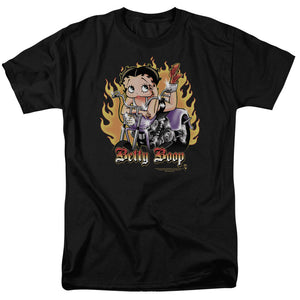 AN OFFCIALLY LICENSED BETTY BOOP BIKER FLAMES BOOP MEN'S REGULAR FIT T-SHIRT BLACK