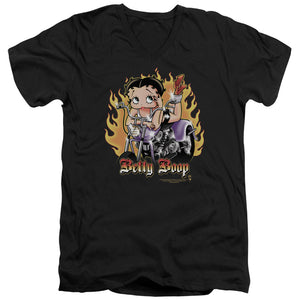 AN OFFCIALLY LICENSED BETTY BOOP BIKER FLAMES BOOP MEN'S V-NECK T-SHIRT BLACK
