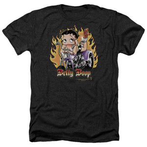AN OFFCIALLY LICENSED BETTY BOOP BIKER FLAMES BOOP MEN'S HEATHER T-SHIRT CHARCOAL
