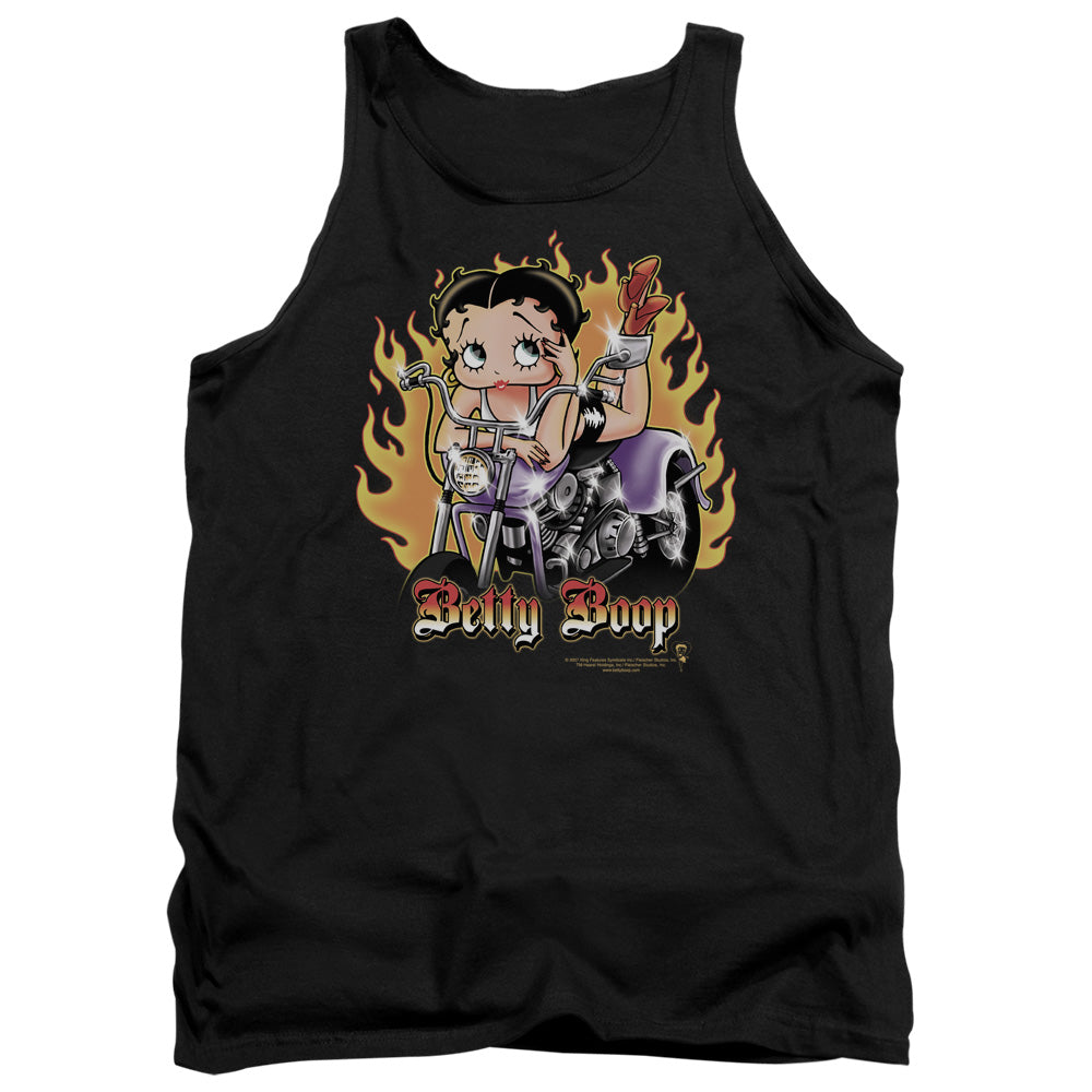 AN OFFCIALLY LICENSED BETTY BOOP BIKER FLAMES BOOP ADULT UNISEX TANK TOP BLACK
