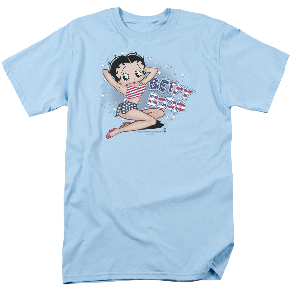 AN OFFCIALLY LICENSED BETTY BOOP ALL AMERICAN GIRL MEN'S REGULAR FIT T-SHIRT LIGHT BLUE