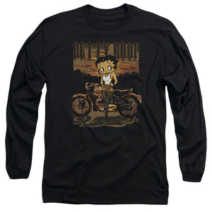 AN OFFCIALLY LICENSED BETTY BOOP REBEL RIDER MEN'S LONG SLEEVE T-SHIRT BLACK