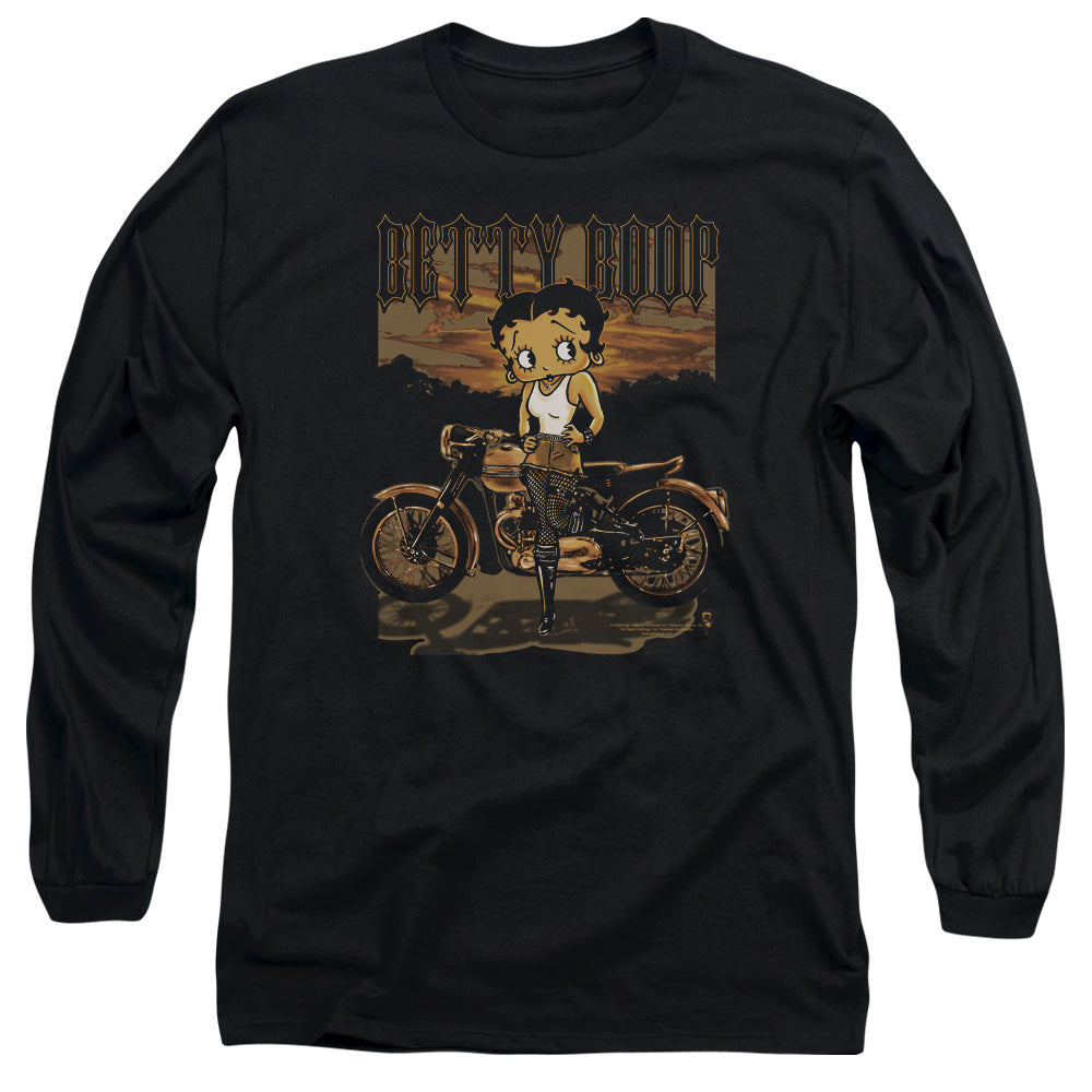 AN OFFCIALLY LICENSED BETTY BOOP REBEL RIDER MEN'S LONG SLEEVE T-SHIRT BLACK