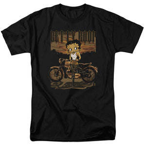 AN OFFCIALLY LICENSED BETTY BOOP REBEL RIDER MEN'S REGULAR FIT T-SHIRT BLACK