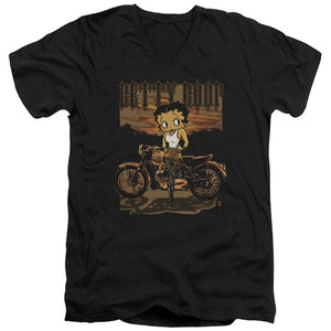 AN OFFCIALLY LICENSED BETTY BOOP REBEL RIDER MEN'S V-NECK T-SHIRT BLACK