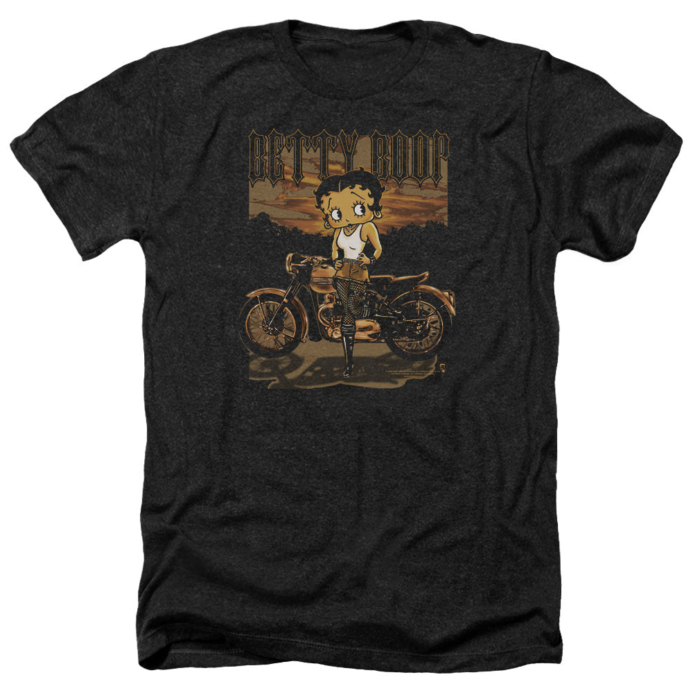 AN OFFCIALLY LICENSED BETTY BOOP REBEL RIDER MEN'S HEATHER T-SHIRT CHARCOAL