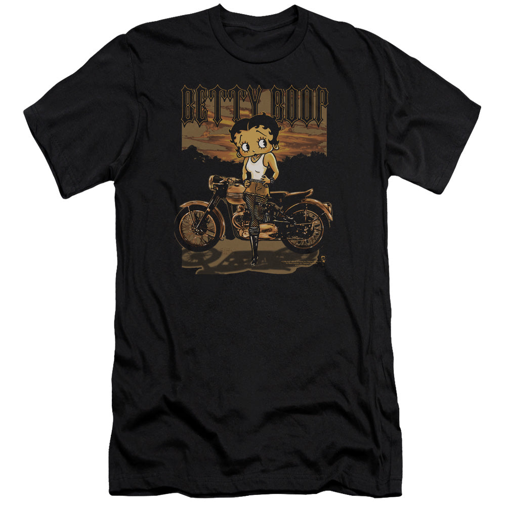 AN OFFCIALLY LICENSED BETTY BOOP REBEL RIDER MEN'S PREMIUM SLIM FIT T-SHIRT BLACK