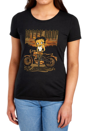 AN OFFCIALLY LICENSED BETTY BOOP REBEL RIDER WOMEN'S REGULAR FIT T-SHIRT BLACK