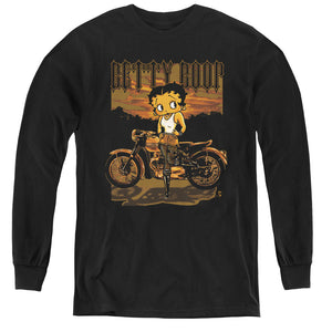AN OFFCIALLY LICENSED BETTY BOOP REBEL RIDER YOUTH LONG SLEEVE T-SHIRT BLACK