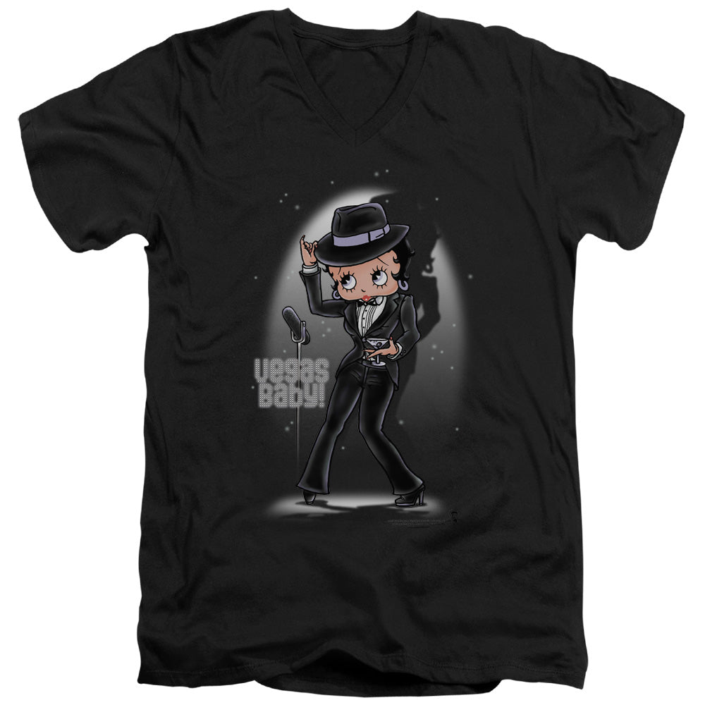 AN OFFCIALLY LICENSED BETTY BOOP VEGAS BABY MEN'S V-NECK T-SHIRT BLACK