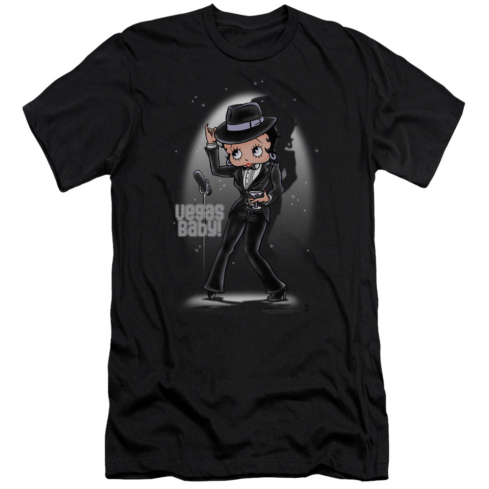 AN OFFCIALLY LICENSED BETTY BOOP VEGAS BABY MEN'S PREMIUM SLIM FIT T-SHIRT BLACK