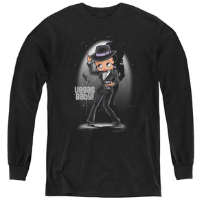 AN OFFCIALLY LICENSED BETTY BOOP VEGAS BABY YOUTH LONG SLEEVE T-SHIRT BLACK