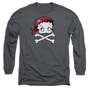 AN OFFCIALLY LICENSED BETTY BOOP PIRATE MEN'S LONG SLEEVE T-SHIRT CHARCOAL