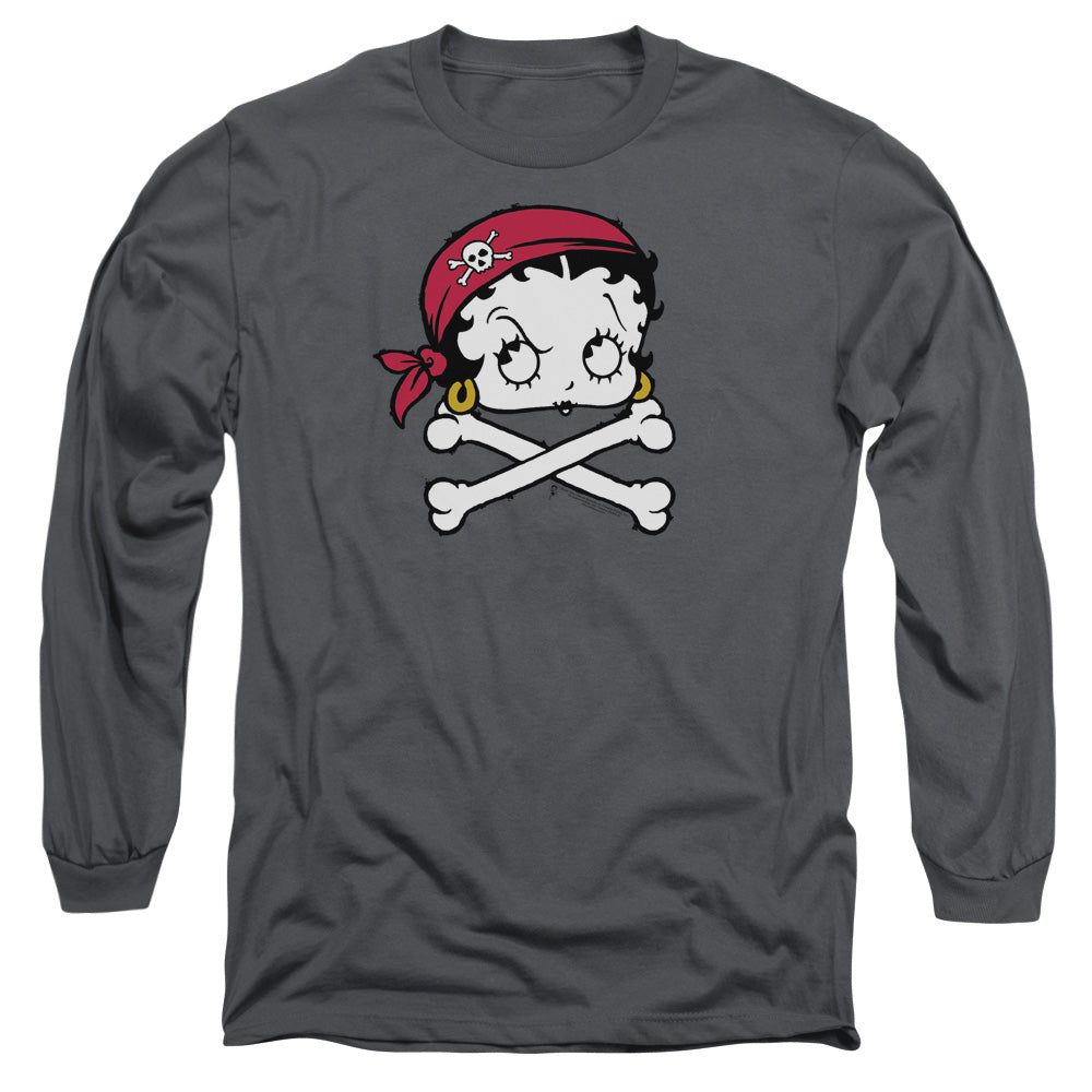 AN OFFCIALLY LICENSED BETTY BOOP PIRATE MEN'S LONG SLEEVE T-SHIRT CHARCOAL