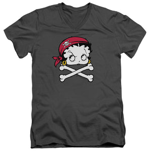 AN OFFCIALLY LICENSED BETTY BOOP PIRATE MEN'S V-NECK T-SHIRT CHARCOAL
