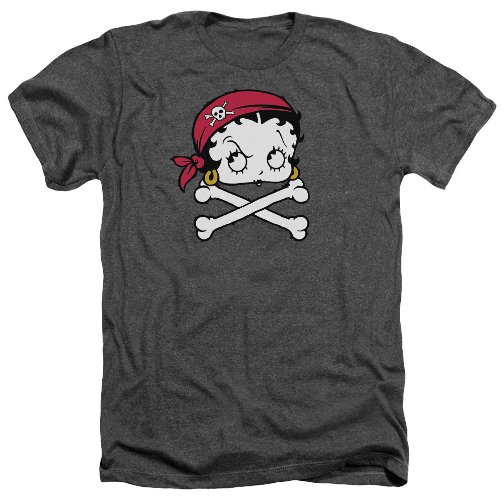 AN OFFCIALLY LICENSED BETTY BOOP PIRATE MEN'S HEATHER T-SHIRT CHARCOAL