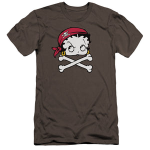 AN OFFCIALLY LICENSED BETTY BOOP PIRATE MEN'S PREMIUM SLIM FIT T-SHIRT CHARCOAL