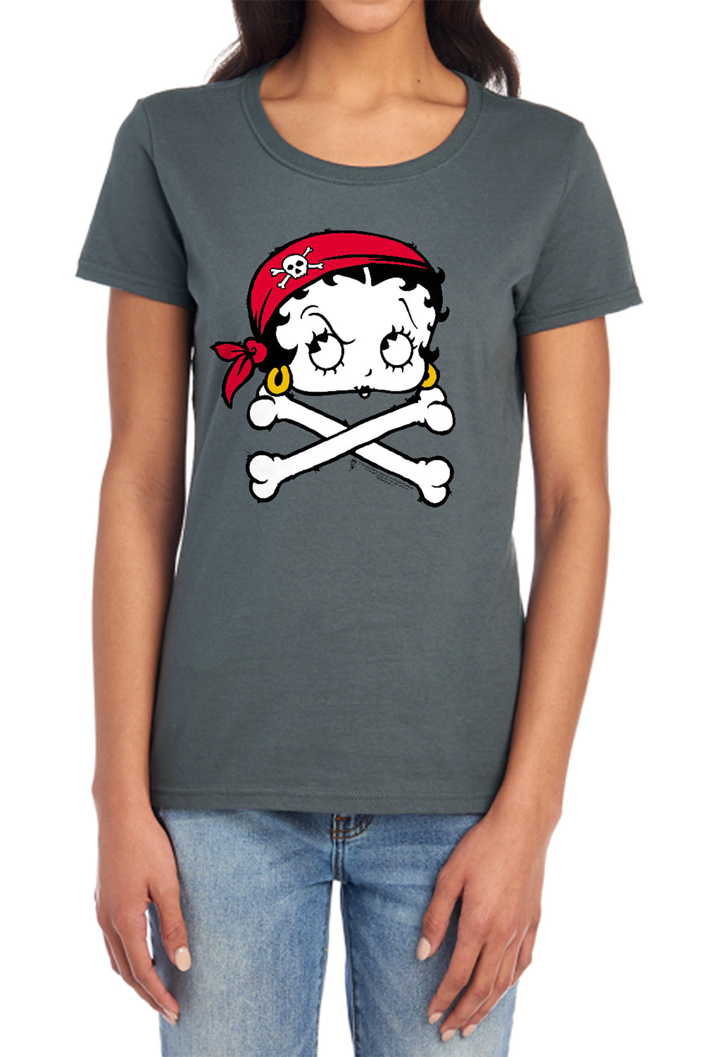 AN OFFCIALLY LICENSED BETTY BOOP PIRATE WOMEN'S REGULAR FIT T-SHIRT CHARCOAL