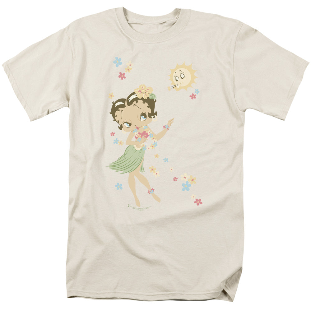 AN OFFCIALLY LICENSED BETTY BOOP HULA FLOWERS MEN'S REGULAR FIT T-SHIRT CREAM