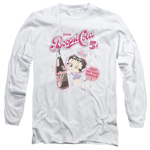 AN OFFCIALLY LICENSED BETTY BOOP BOOPSI COLA MEN'S LONG SLEEVE T-SHIRT WHITE