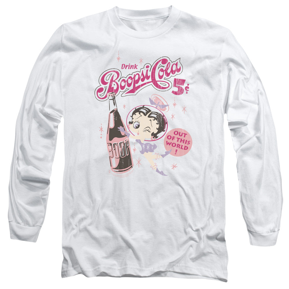 AN OFFCIALLY LICENSED BETTY BOOP BOOPSI COLA MEN'S LONG SLEEVE T-SHIRT WHITE