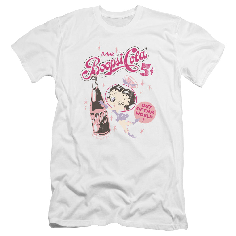 AN OFFCIALLY LICENSED BETTY BOOP BOOPSI COLA MEN'S PREMIUM SLIM FIT T-SHIRT WHITE