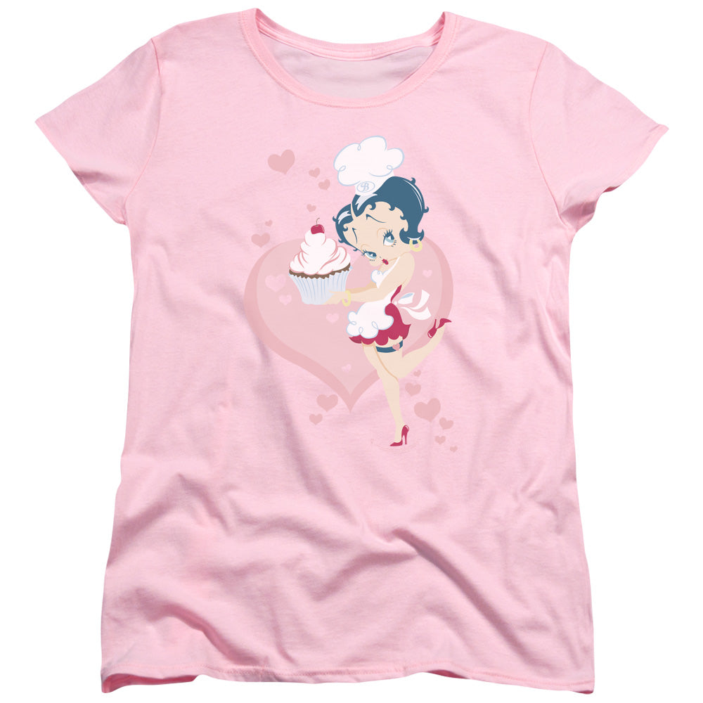 AN OFFCIALLY LICENSED BETTY BOOP CUPCAKE WOMEN'S REGULAR FIT T-SHIRT PINK