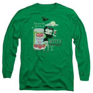 AN OFFCIALLY LICENSED BETTY BOOP VAMPIRE TOMATO JUICE MEN'S LONG SLEEVE T-SHIRT KELLY GREEN