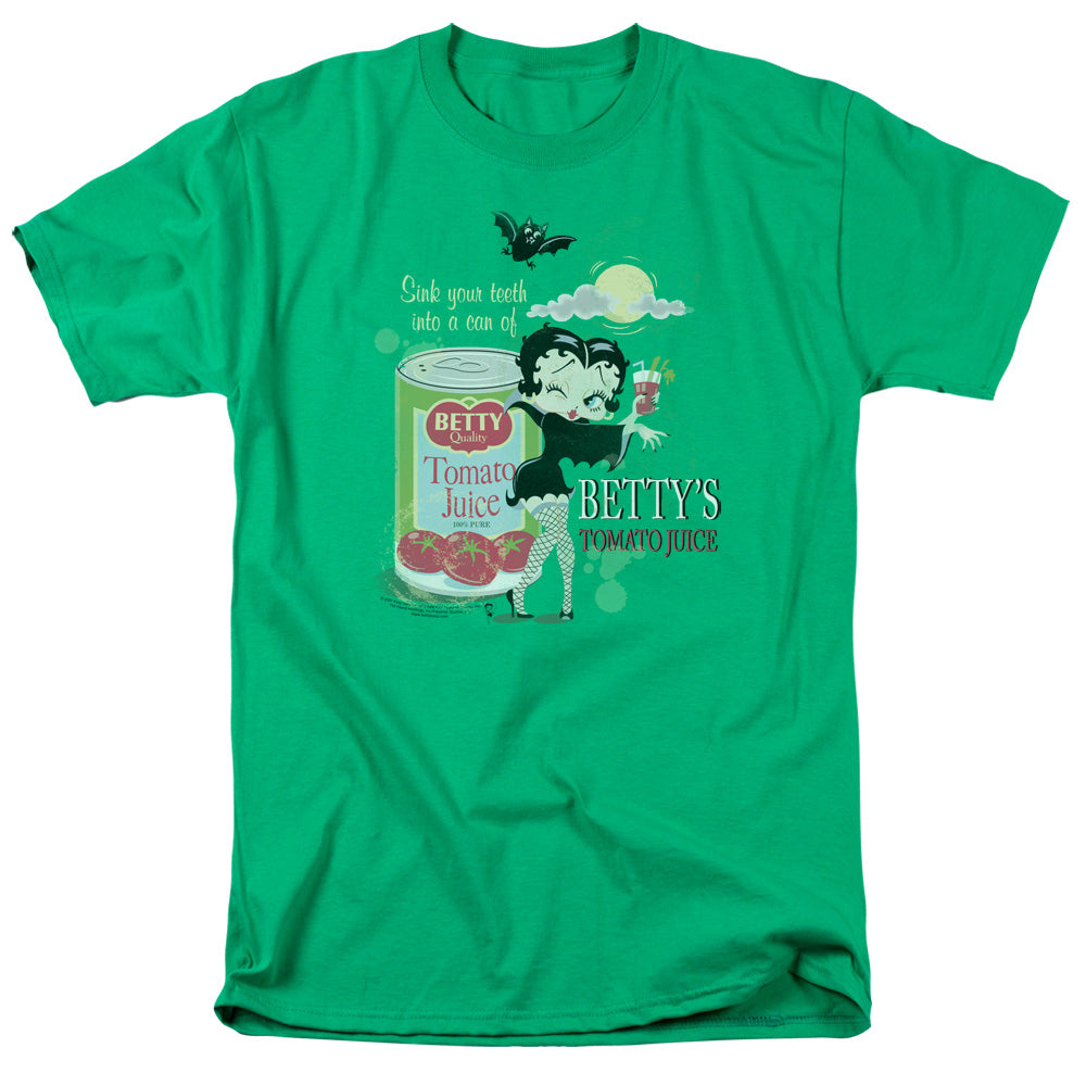 AN OFFCIALLY LICENSED BETTY BOOP VAMPIRE TOMATO JUICE MEN'S REGULAR FIT T-SHIRT KELLY GREEN