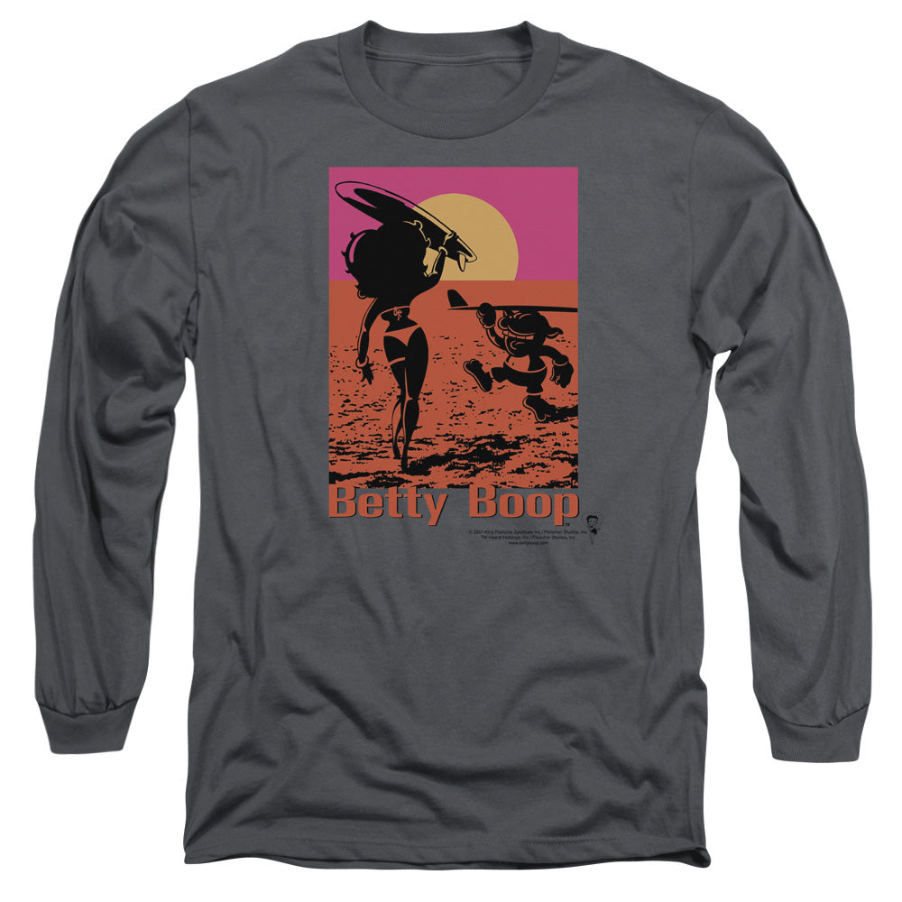 AN OFFCIALLY LICENSED BETTY BOOP SUMMER MEN'S LONG SLEEVE T-SHIRT CHARCOAL