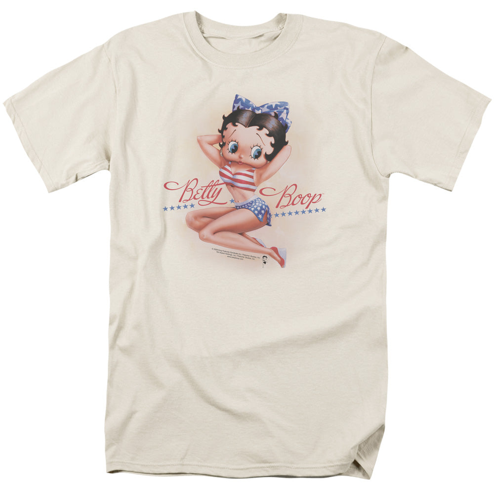 AN OFFCIALLY LICENSED BETTY BOOP STARS AND STRIPES FOREVER MEN'S REGULAR FIT T-SHIRT CREAM
