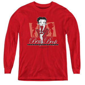 AN OFFCIALLY LICENSED BETTY BOOP TIMELESS BEAUTY YOUTH LONG SLEEVE T-SHIRT RED
