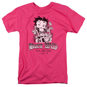 AN OFFCIALLY LICENSED BETTY BOOP BORN WILD MEN'S REGULAR FIT T-SHIRT HOT PINK