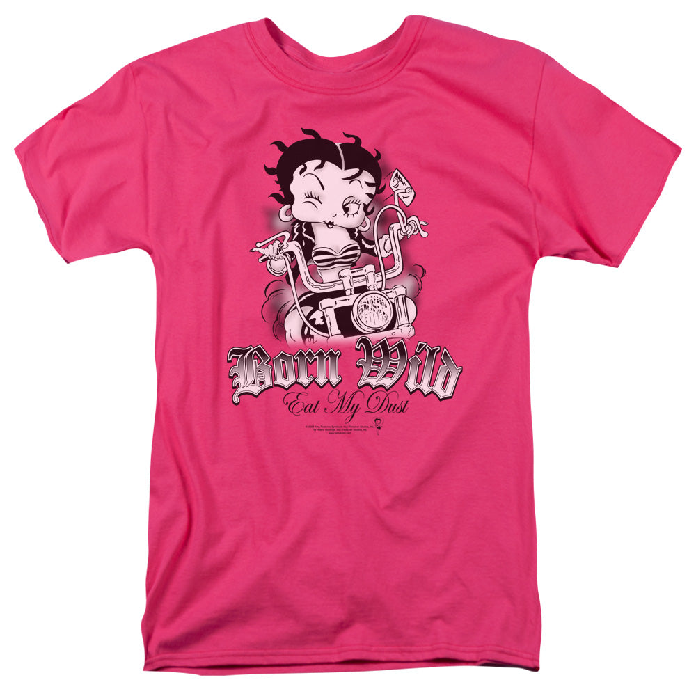 AN OFFCIALLY LICENSED BETTY BOOP BORN WILD MEN'S REGULAR FIT T-SHIRT HOT PINK