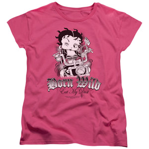 AN OFFCIALLY LICENSED BETTY BOOP BORN WILD WOMEN'S REGULAR FIT T-SHIRT HOT PINK