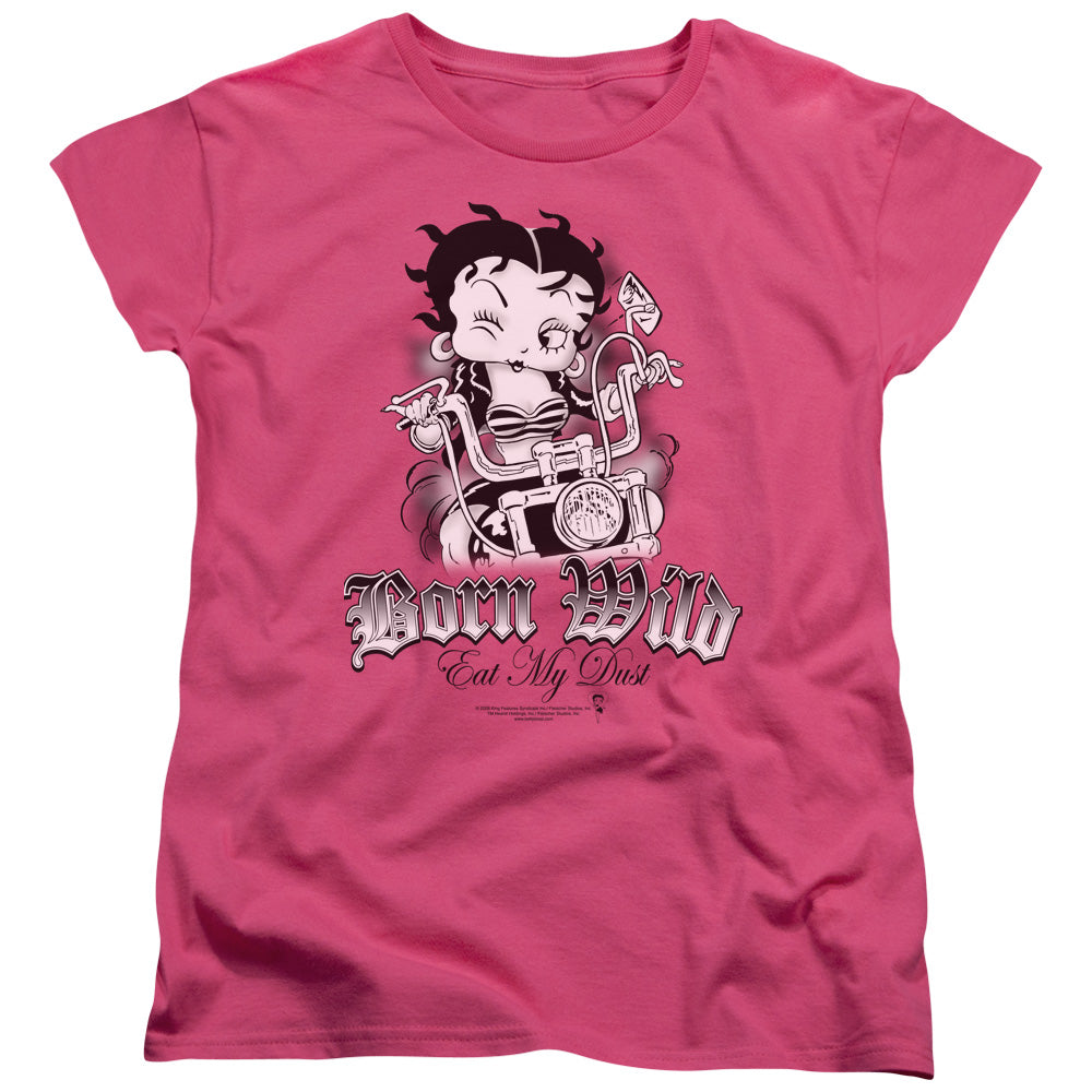AN OFFCIALLY LICENSED BETTY BOOP BORN WILD WOMEN'S REGULAR FIT T-SHIRT HOT PINK
