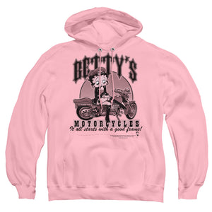 AN OFFCIALLY LICENSED BETTY BOOP BETTYS MOTORCYCLES ADULT UNISEX PULLOVER HOODIE PINK