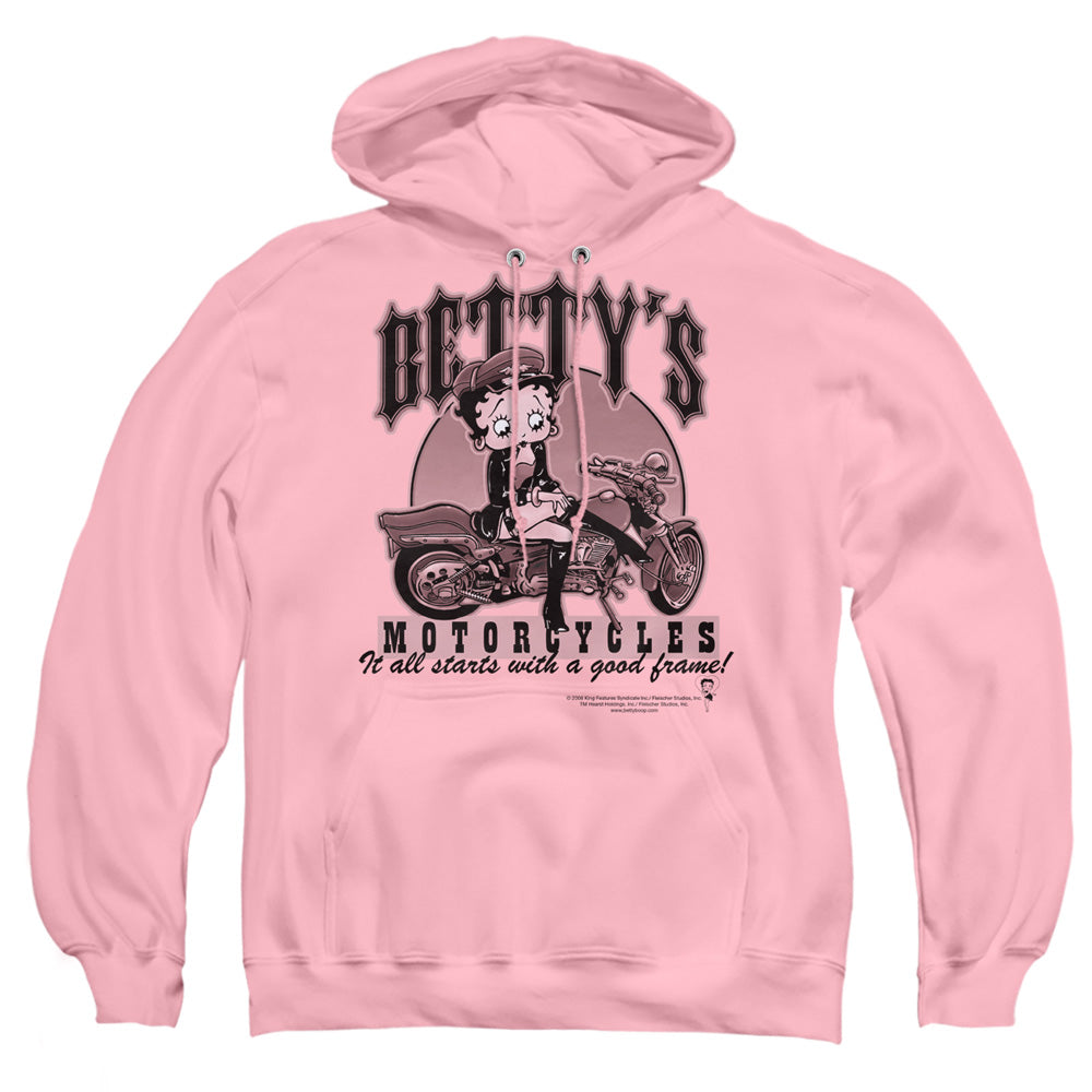 AN OFFCIALLY LICENSED BETTY BOOP BETTYS MOTORCYCLES ADULT UNISEX PULLOVER HOODIE PINK